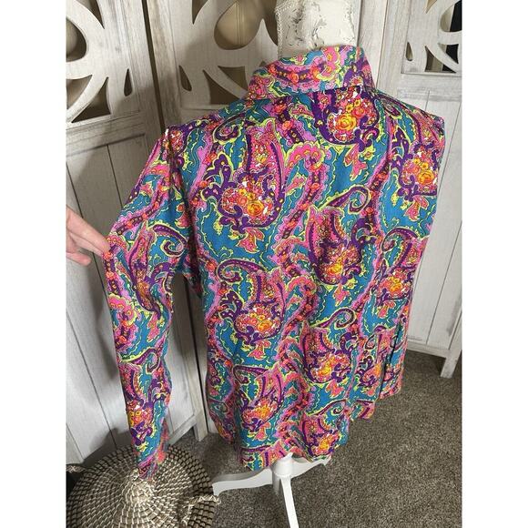 Vintage Miss Holly Women's Button Up Sz 42 Psychedelic Festival Hippie Floral - Picture 2 of 7